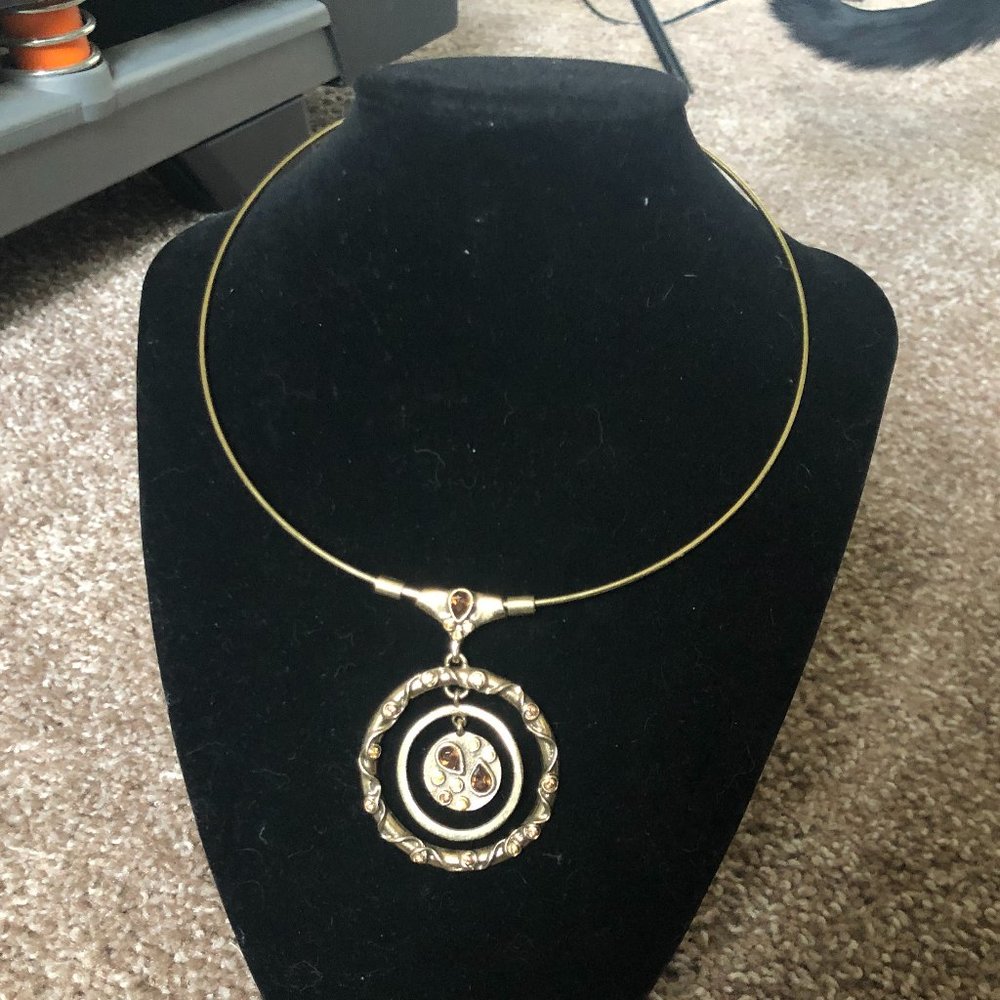 Lia Sophia Gold Bangle Necklace with Brown Stones